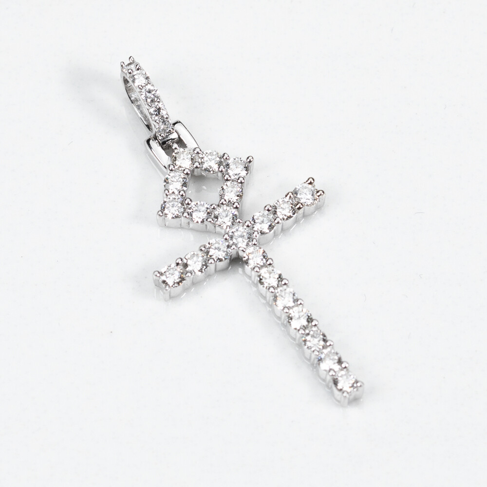 10K White Gold 1 Ct Pointer Ankh Cross Pendant