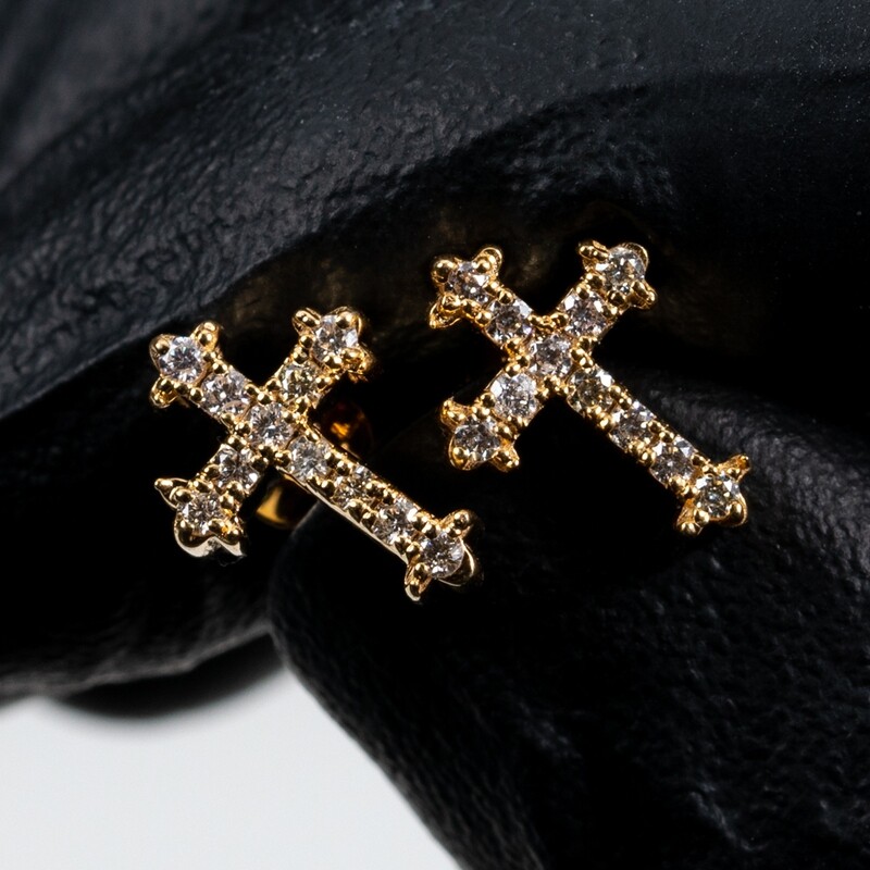 14K Gold 0.26 Ct Natural Diamond Cross Stud Earrings
