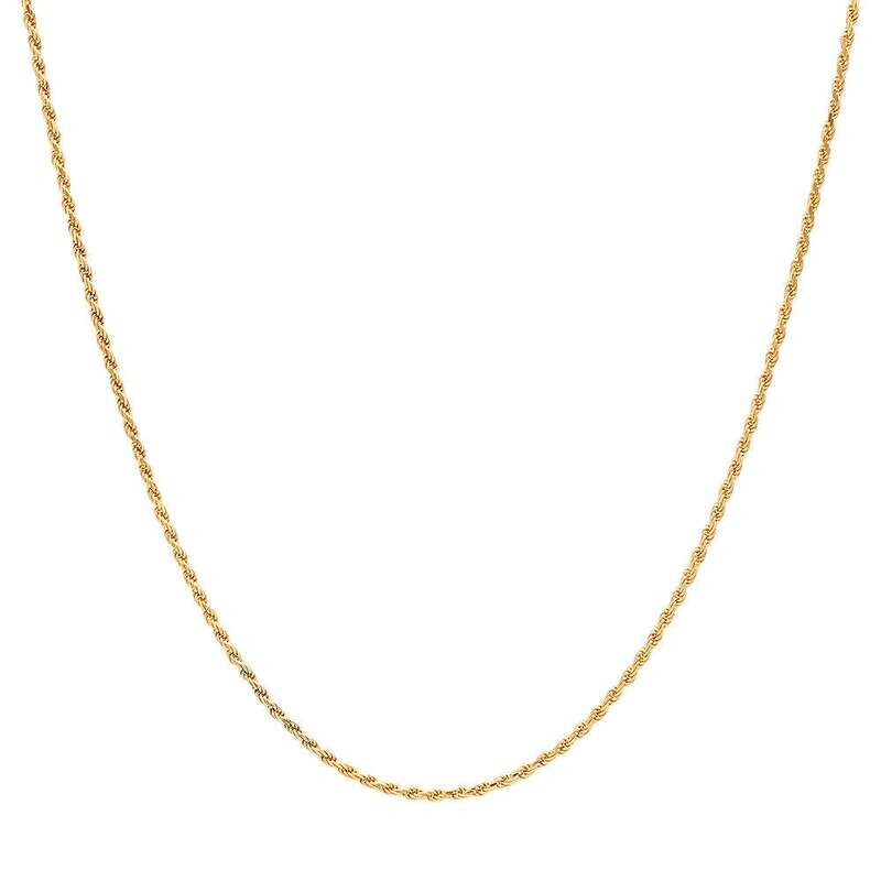 Solid 10k Yellow Gold 1.5mm Width 16 inch Length Rope Chain Necklace