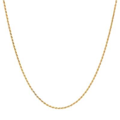 Solid 10k Yellow Gold 1.5mm Width 18 inch Length Rope Chain Necklace