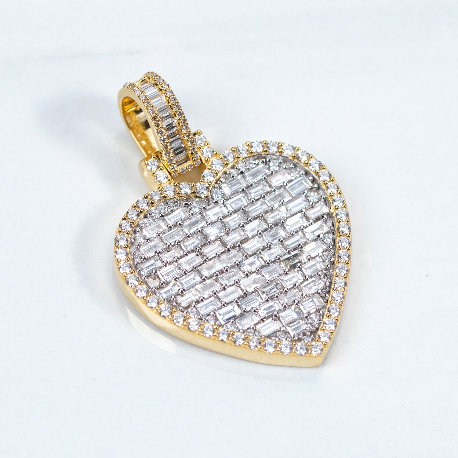 14K Yellow Gold 4.8Ct Baguette Diamond Heart Pendant