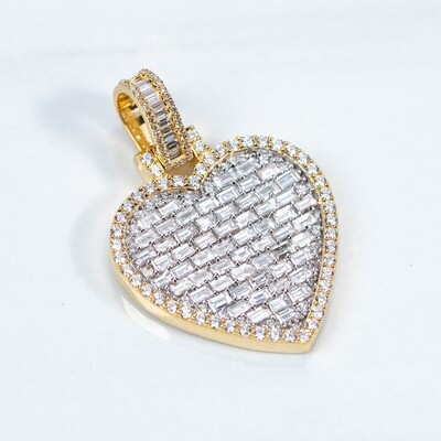 14K Yellow Gold 4.8Ct Baguette Diamond Heart Pendant