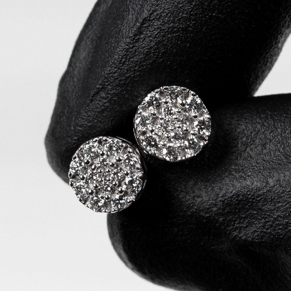 Round 14K White Gold 0.37 Ct Small Cluster Diamond Stud Earrings