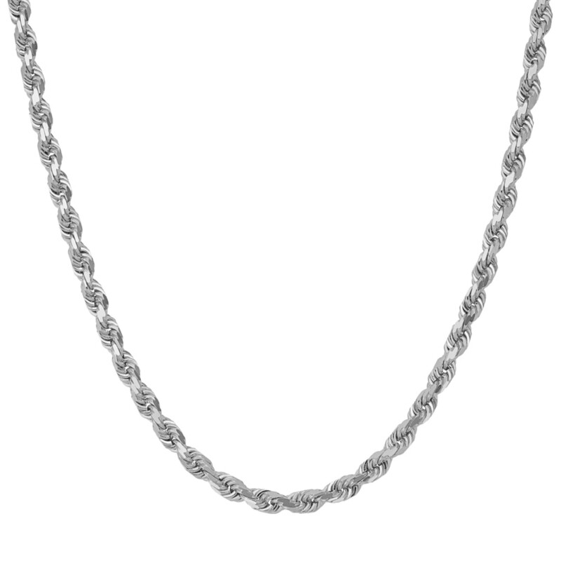 Solid 10k White Gold 3mm 18 inch Diamond Cut Rope Chain Necklace