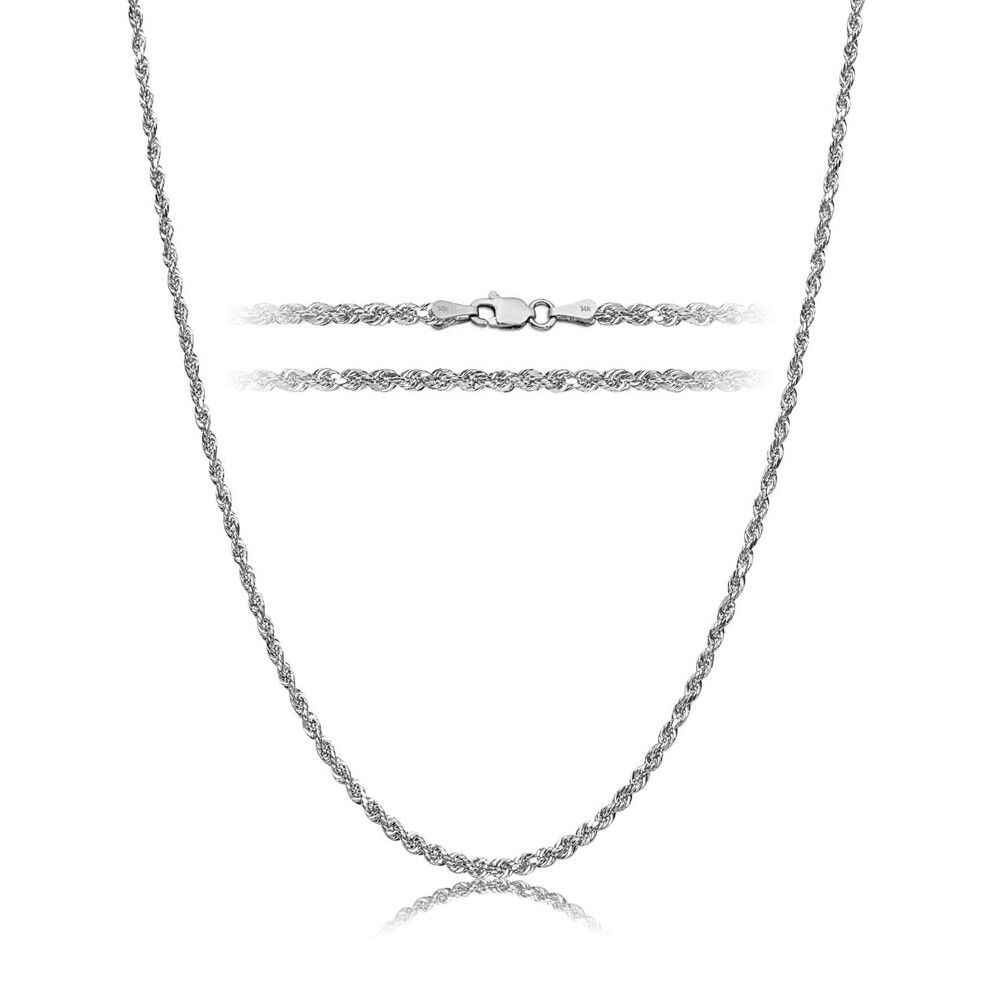 Solid 10k White Gold 3mm 22 inch Diamond Cut Rope Chain Necklace