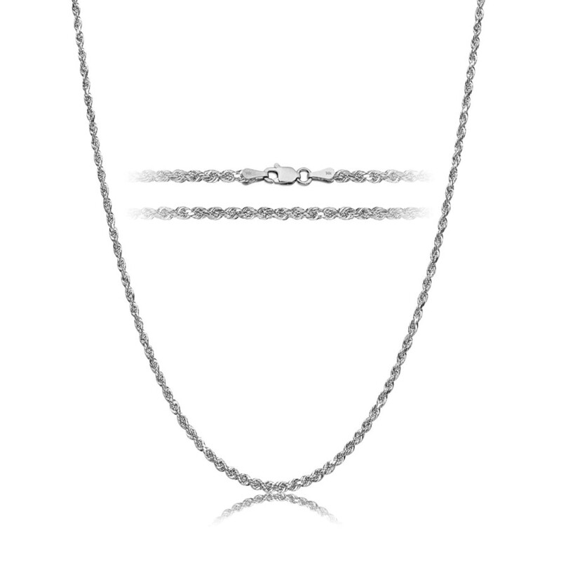 Solid 10k White Gold 3mm 22 inch Diamond Cut Rope Chain Necklace