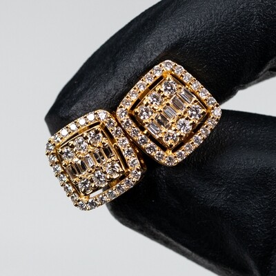 Square 14K Yellow Gold 1.05Ct Diamond Stud Earrings