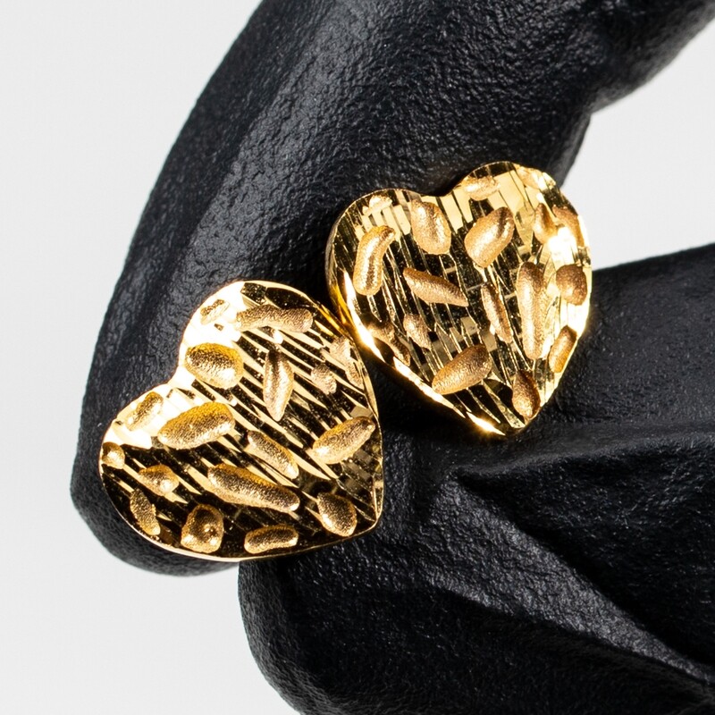Women's 10K Solid Yellow Gold Heart Shaped Nugget Stud Earrings