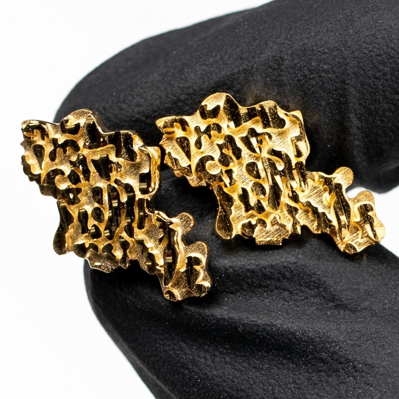 Men's Large 10K Solid Yellow Gold Diamond Cut Nugget Stud Earrings