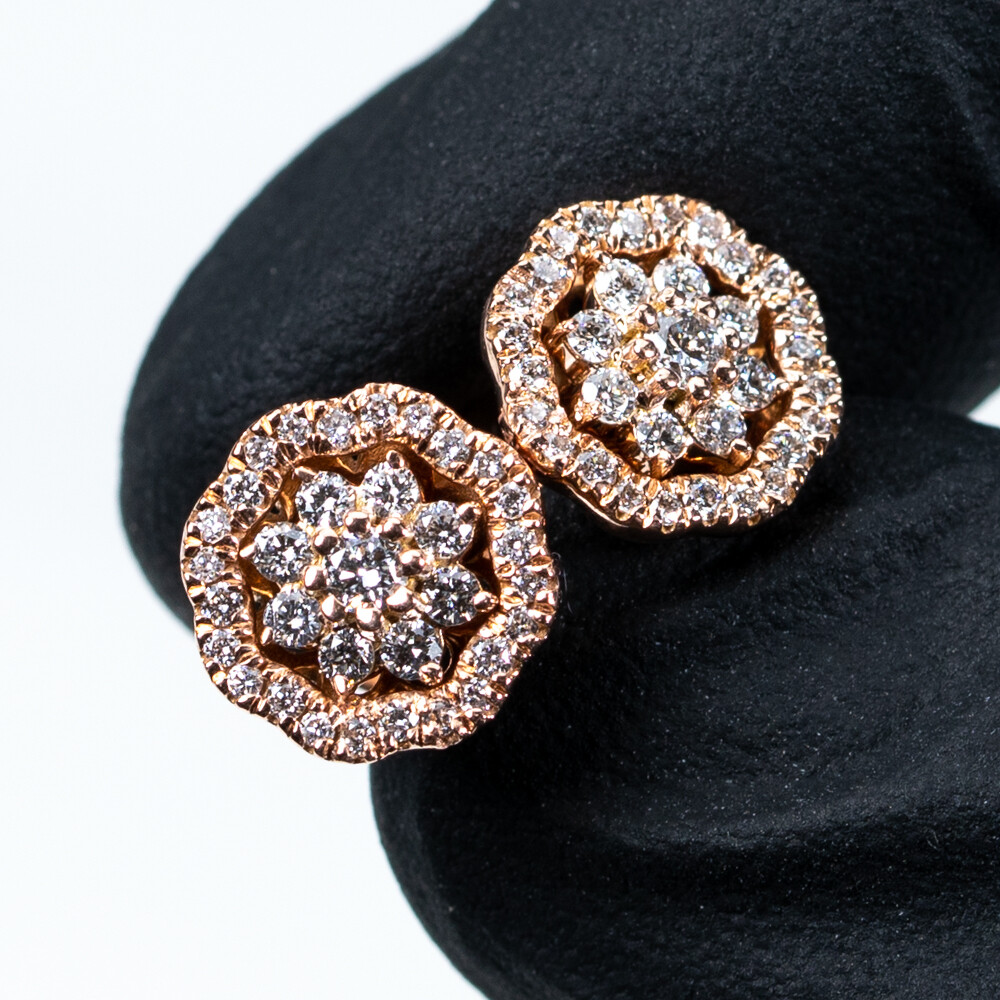 Flower Cluster 14K Rose Gold 0.54Ct Diamond Stud Earrings