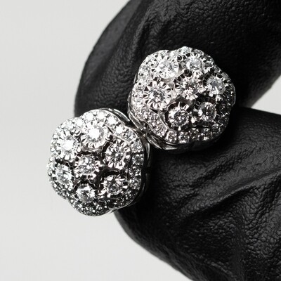 Large 14K White Gold 0.80Ct Flower Cluster  Diamond Stud Earrings