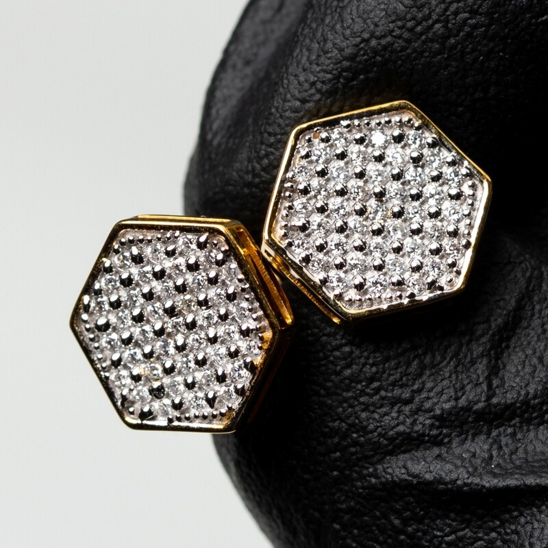 Two Tone 10K Yellow Gold Octagon Shaped 0.30 Ct Diamond Stud Earrings