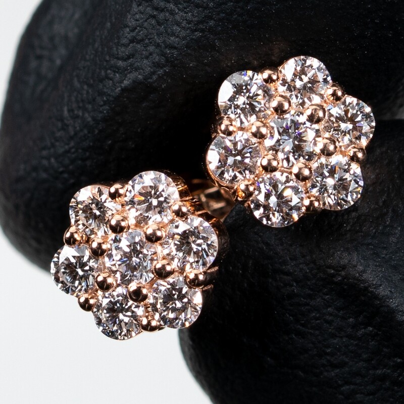 Flower Cluster 14K Rose Gold 0.97Ct Diamond Stud Earrings