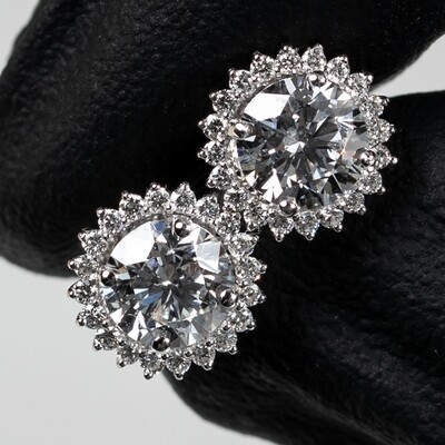 Round Solitaire Halo 14K White Gold VVS 1.74Ct Diamond Circle Shape Earrings