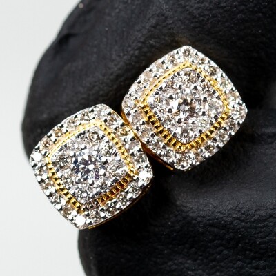 Square Two Tone 10K Gold 0.48 Ct Natural Diamond Stud Earrings