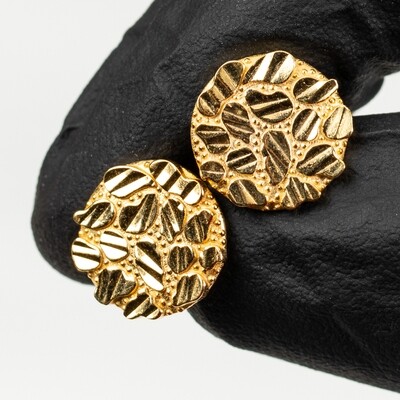 Large Round 10K Solid Yellow Gold Men&#39;s Diamond Cut Nugget Stud Earrings