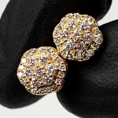 Flower Cluster 10K Yellow Gold 0.70Ct Natural Diamond Stud Earrings