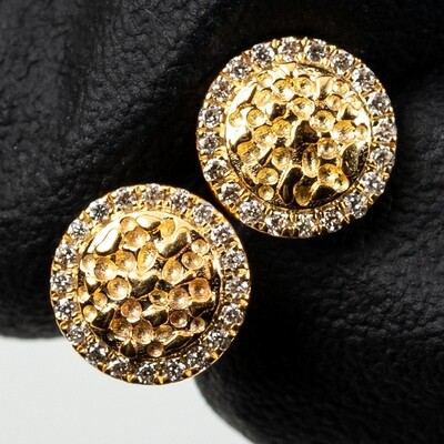 Mens 10K Yellow Gold 0.19 Ct Natural Diamond Round Nugget Stud Screw Back Earrings