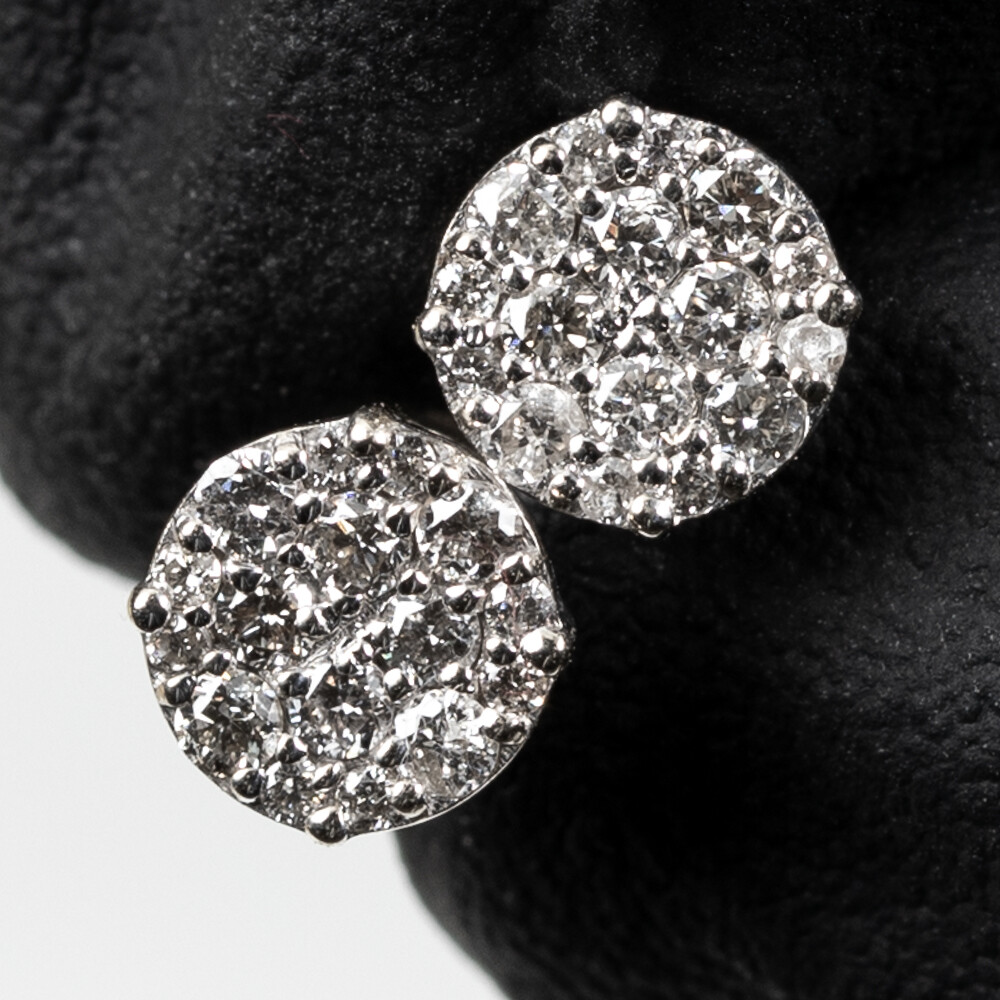 Round 10K White Gold 0.37Ct Natural Diamond Circle Cluster Stud Earrings