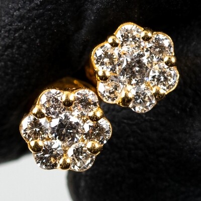 ​Solid 10k Yellow Gold Unisex Round 0.38Ct Diamond Flower Cluster Earrings
