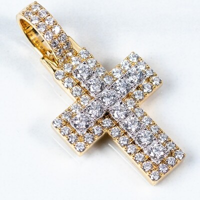 Thick  2.75Ct 14K Yellow Gold Double Layer Pointer Cross Pendant