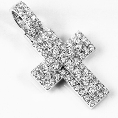 Thick 2.75Ct 10K White Gold Double Layer Pointer Cross Pendant