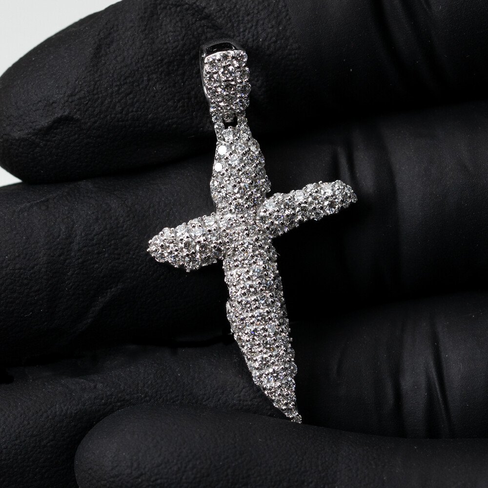 Small 1.45Ct 10K White Gold Honey Comb Set Cross Pendant