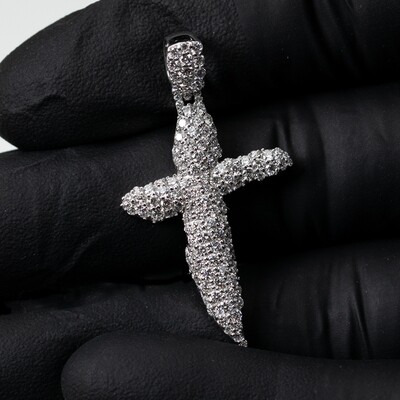 Small 1.45Ct 10K White Gold Honey Comb Set Cross Pendant