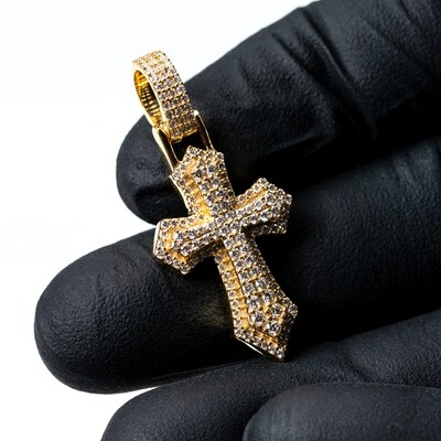 Small 14K Yellow Gold 0.98 Ct Diamond Cross Pendant