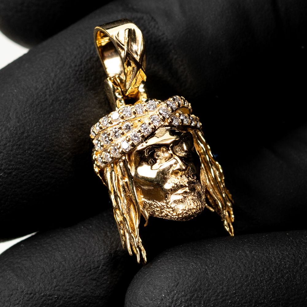 Solid 14K Yellow Gold Diamond Micro Mini Dread Head Jesus Piece Pendant