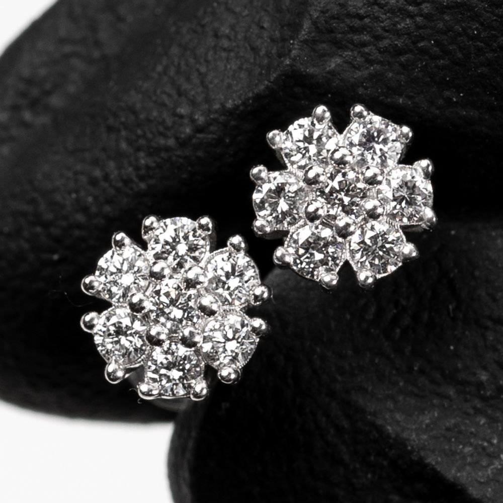 Small 14K White Gold Flower Cluster 0.35Ct Diamond Stud Earrings