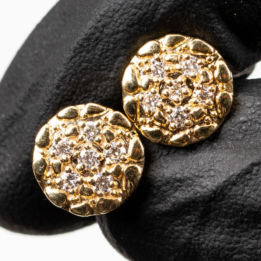 Round 0.26Ct 10K Yellow Gold Diamond Cut Pointer Encrusted Nugget Earrings