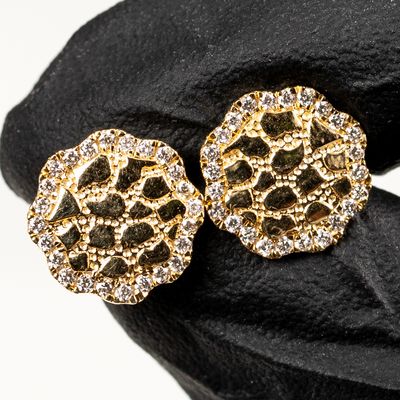 Round 10K Gold 0.30 Ct Natural Diamond Nugget Stud Earrings