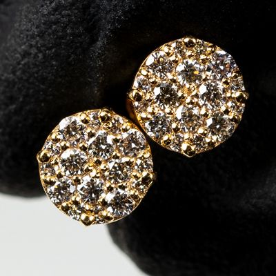 Round 10K Yellow Gold 0.37Ct Natural Diamond Circle Cluster Stud Earrings
