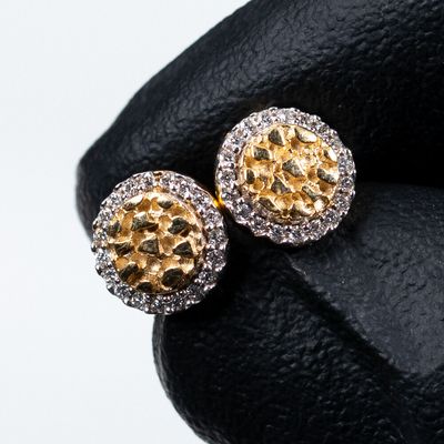 Mens 10K Yellow Gold 0.19 Ct Natural Diamond Round Nugget Stud Screw Back Earrings