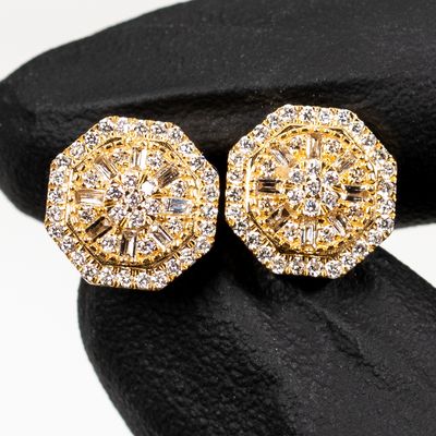Octagon Shape 10K Yellow Gold 0.60Ct Diamond Screw Back Stud Earrings
