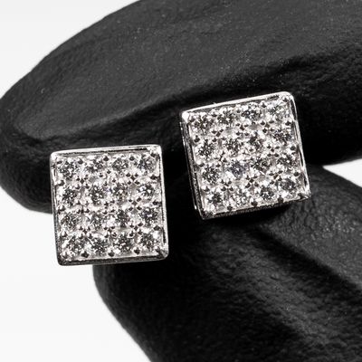 Square Shaped 14K White Gold 0.58 Ct Diamond Stud Earrings