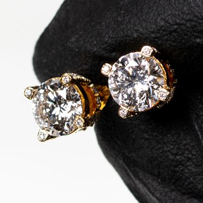 Round 10K Yellow Gold 1.81Ct Circle Solitaire Diamond Stud Earrings