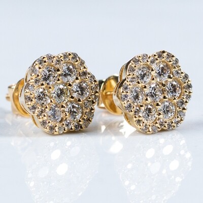 10K Yellow Gold Flower Cluster 0.82Ct Diamond Stud Earrings