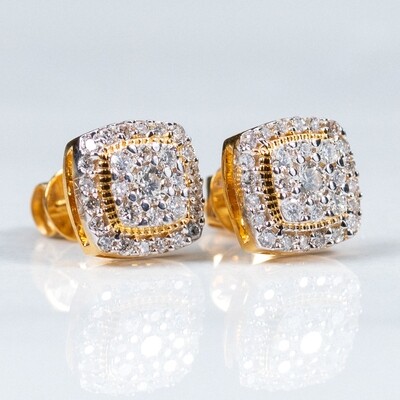 Two Tone 10K Gold Square 0.48 Ct Diamond Stud Earrings