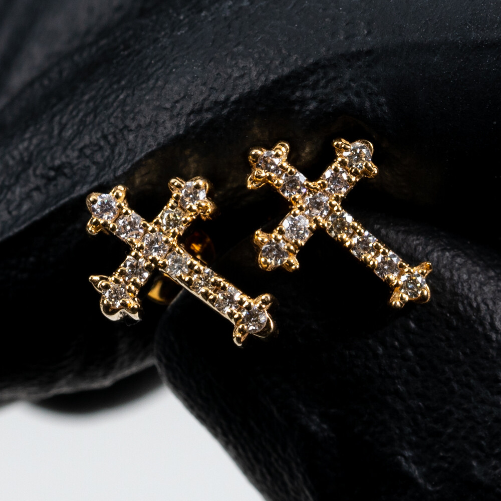 10K Yellow Gold 0.30 Ct Diamond Cross Stud Earrings