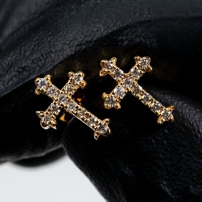 10K Yellow Gold 0.30 Ct Diamond Cross Stud Earrings