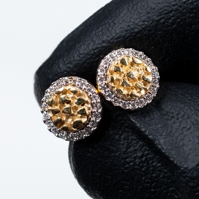 Two Tone 10K Gold Round 0.25Ct Diamond Nugget Earrings