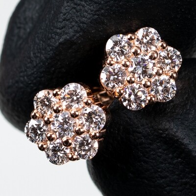 Flower Cluster 10K Rose Gold 0.85Ct Diamond Stud Earrings