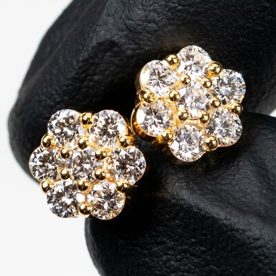 Flower Cluster 10K Yellow Gold 0.85Ct Diamond Stud Earrings