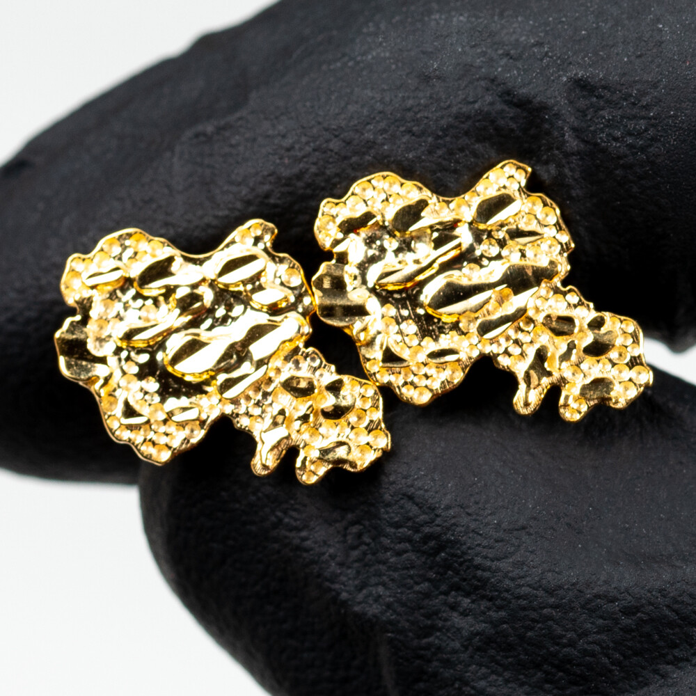 ​Men's Real 10K Solid Yellow Gold Diamond Cut Nugget Stud Earrings