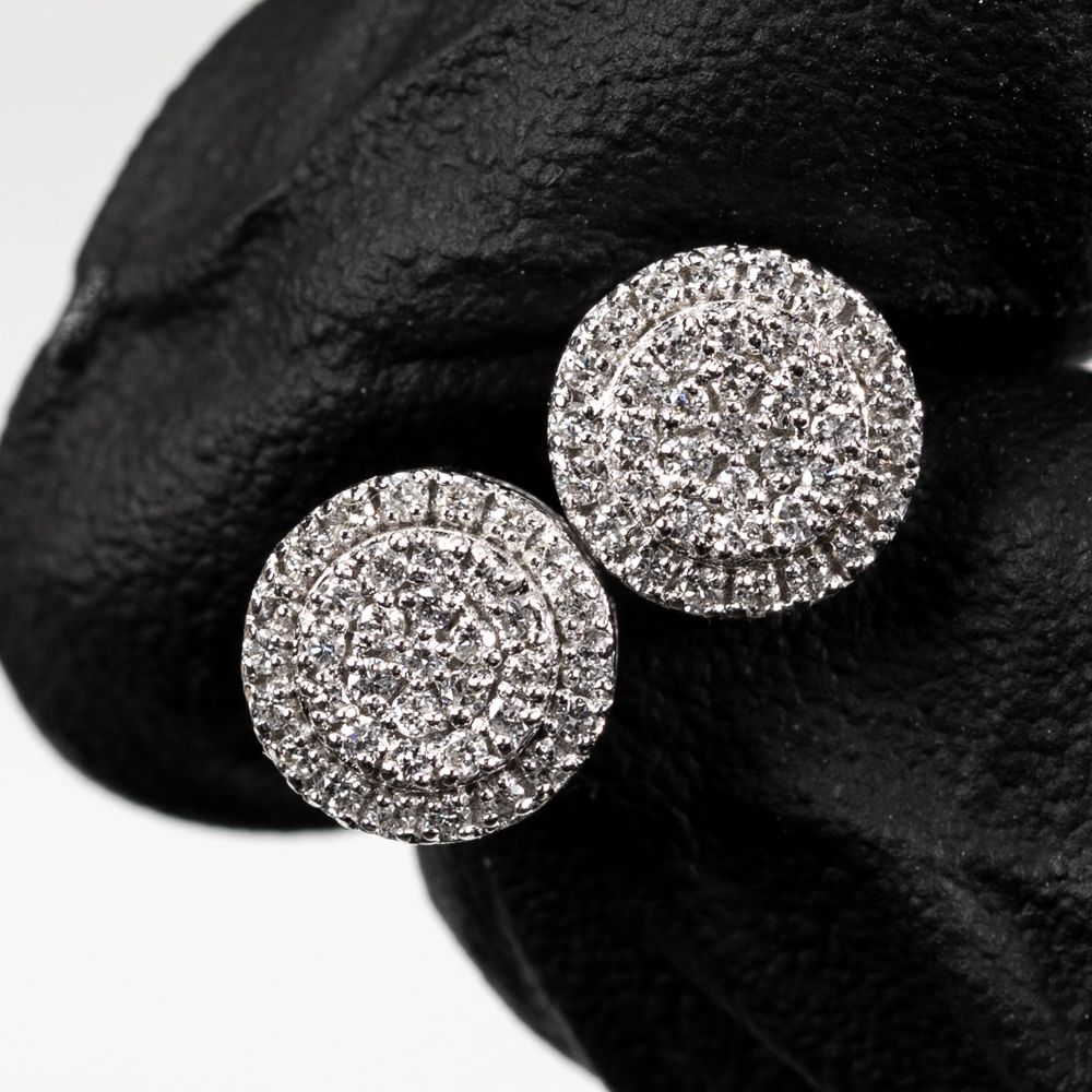 Round 10K White Gold 0.30Ct Circle Diamond Stud Screw Back Earrings