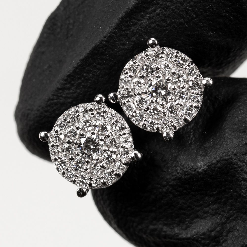 Round 10K White Gold 0.51Ct Circle Diamond Cluster Stud Screw Back Earrings