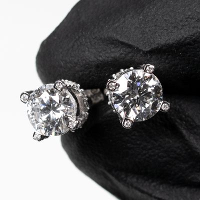 Round 10K White Gold 1.81Ct Circle Solitaire Diamond Stud Earrings