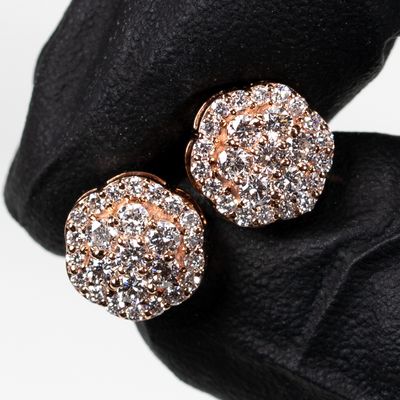 Flower Cluster 10K Rose Gold 0.75Ct Diamond Stud Earrings